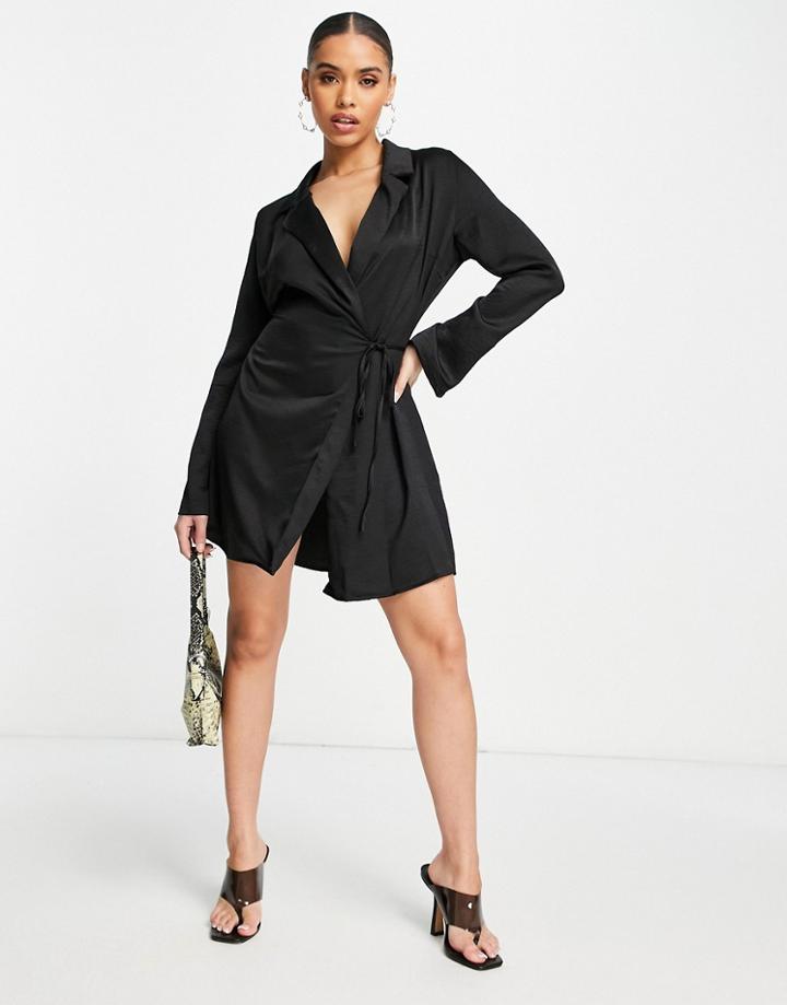 Lola May Wrap Front Satin Mini Dress In Black