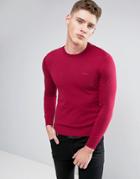 Armani Jeans Crew Knit Sweater Logo Regular Fit In Burgundy - Red