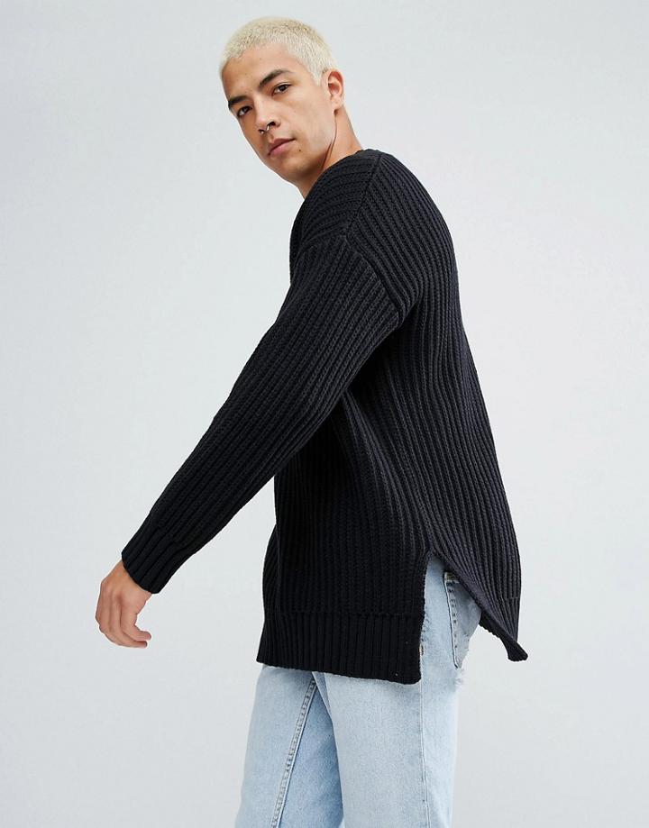 Asos Oversized Textured Sweater In Black - Black