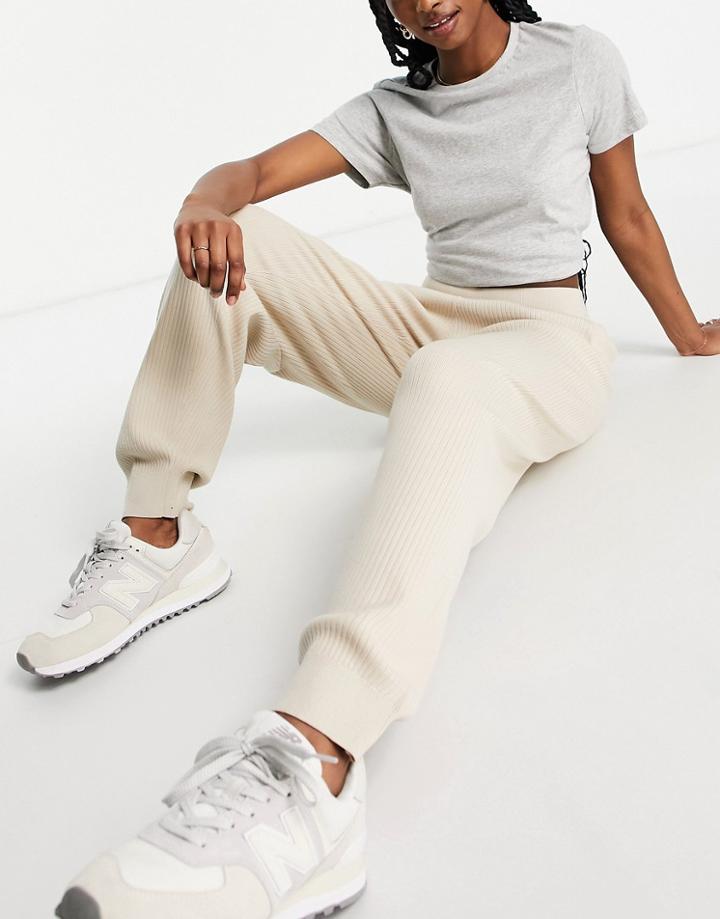 Selected Macy Knitted Rib Sweatpants In Cream-neutral