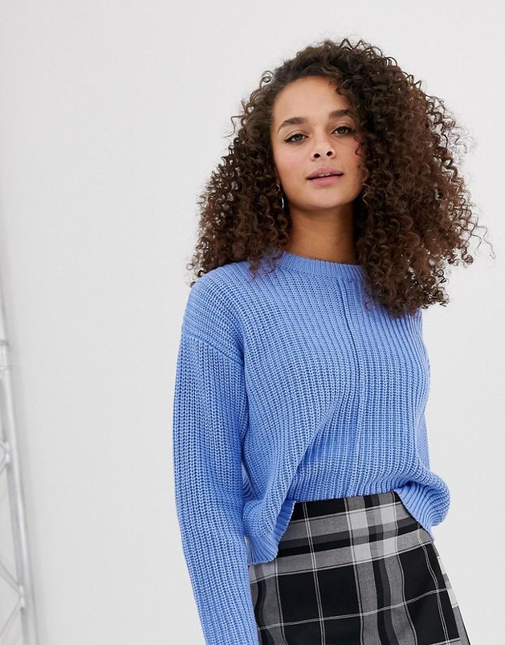 Bershka Seam Front Sweater In Blue - Blue