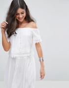 Anmol Off Shoulder Embroidered Co Ord Beach Top - White
