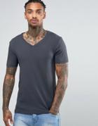 Asos Muscle T-shirt With V Neck In Gray - Gray