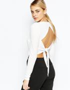Fashion Union Long Sleeve Crop Top With Open Back - Black
