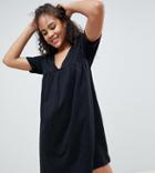 Asos Design Tall Ultimate Cotton Smock Dress - Black