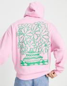 Asos Design Oversized Hoodie In Pink With Floral Back Print