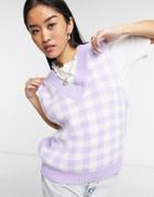 Asos Design Set Knitted Tank In Gingham Pattern In Lilac-purple