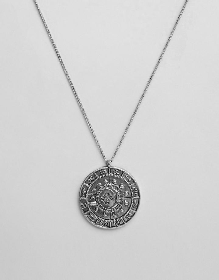 Asos Zodiac Coin Necklace In Burnished Silver - Silver