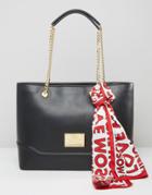Love Moschino Tote Bag With Chain And Logo Scarf - Black