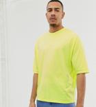 Asos Design Tall Oversized T-shirt With Half Sleeve In Washed Neon Yellow - Yellow