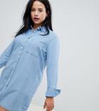 Asos Design Curve Denim Shirt Dress With Deep Cuff Detail In Blue - Blue