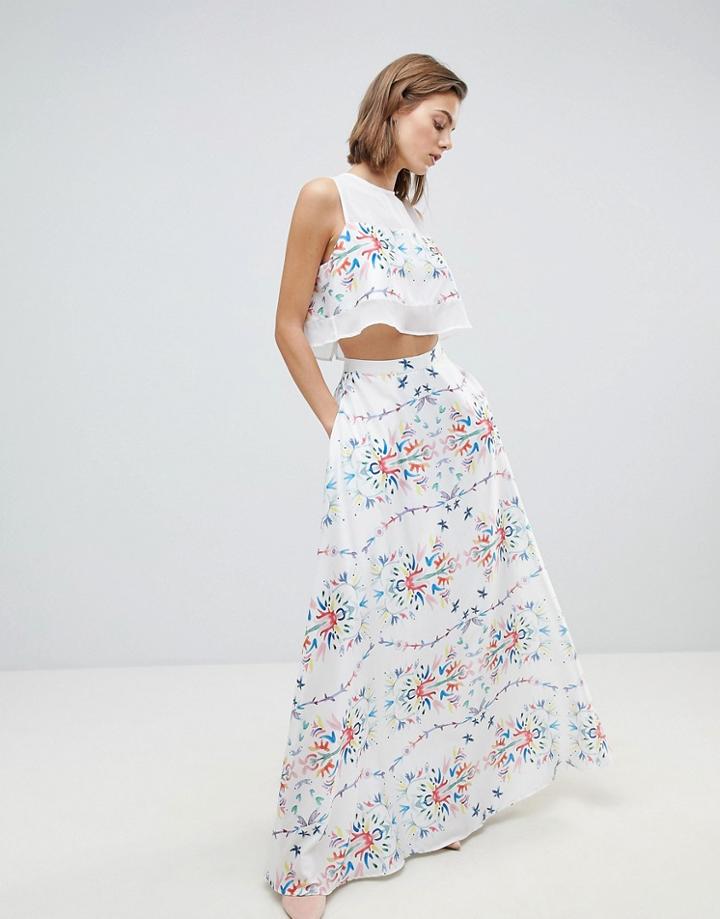 Sabina Musayev Abstract Floral Maxi Skirt - White
