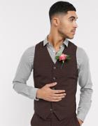 Asos Design Wedding Skinny Suit Suit Vest In Mini Check In Burgundy And Gray-red