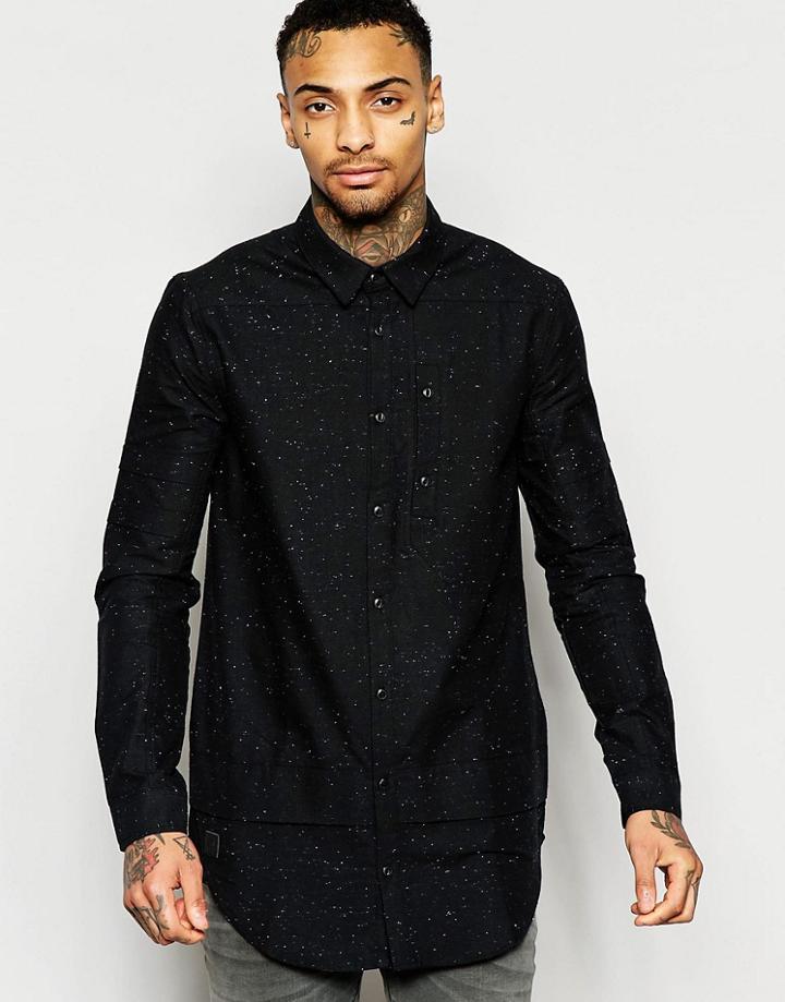 Black Kaviar Longline Shirt In Regular Fit - Black