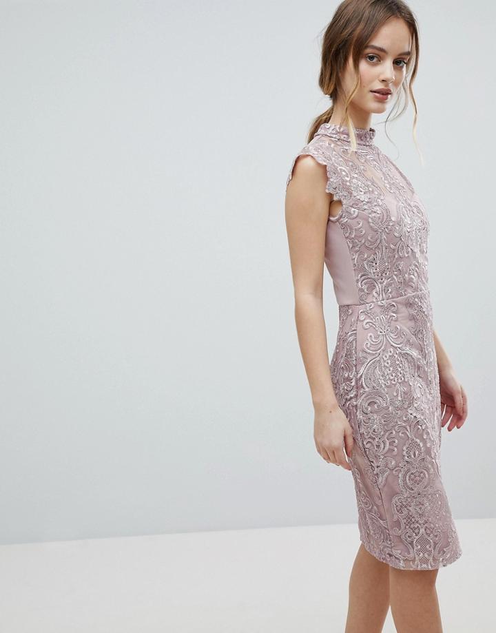 Lipsy High Neck Lace Bodycon Dress - Pink