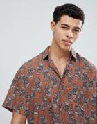 Boohooman Oversized Shirt With Paisley Print In Light Brown - Brown