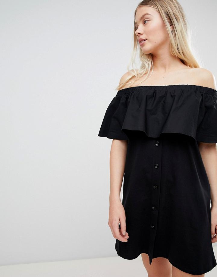 Pull & Bear Off The Shoulder Bardot Dress In Black - Black