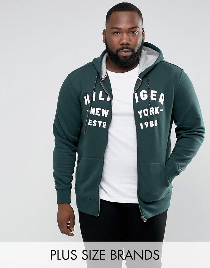 Tommy Hilfiger Plus Full Zip Hoodie Logo Applique In Dark Green - Green