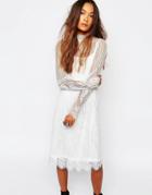 Navy London High Neck Sheer Lace Dress - White