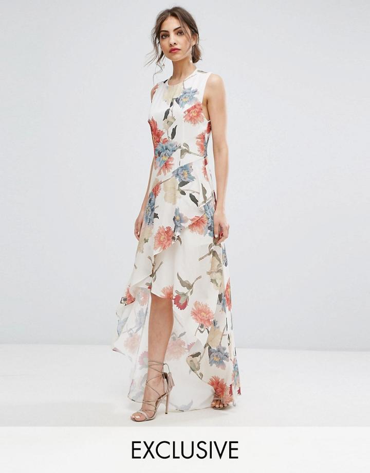 Hope & Ivy Floral Asymmetric Maxi Dress With Ruffles - Multi