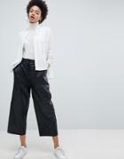 Selected Femme Leather Wide Leg Cropped Trouser - Black