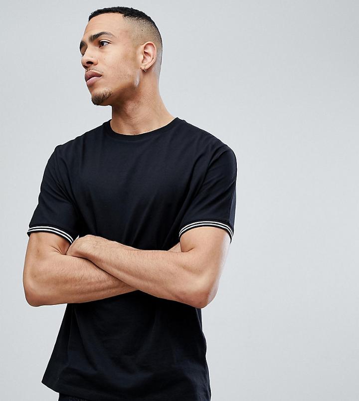 Asos Design Tall Relaxed T-shirt With Cuff Tipping In Black - Multi