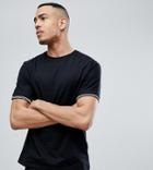 Asos Design Tall Relaxed T-shirt With Cuff Tipping In Black - Multi