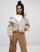 Pull & Bear Removal Hood Puffer Jacket - Beige