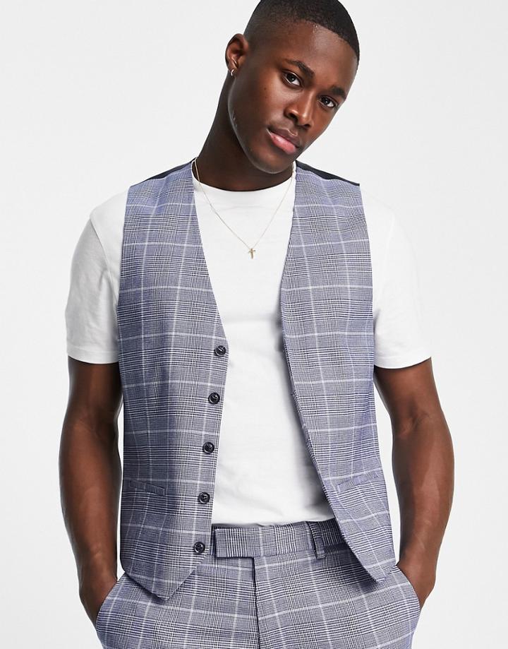 Topman Check Vest In Blue