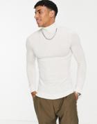 Asos Design Muscle Fit Merino Wool Roll Neck Sweater In White