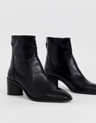 Office Achillies Inlined Leather Kitten Heel Ankle Boot-black