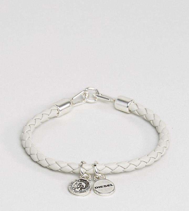 Diesel Asanty Braided Leather Bracelet In White - White