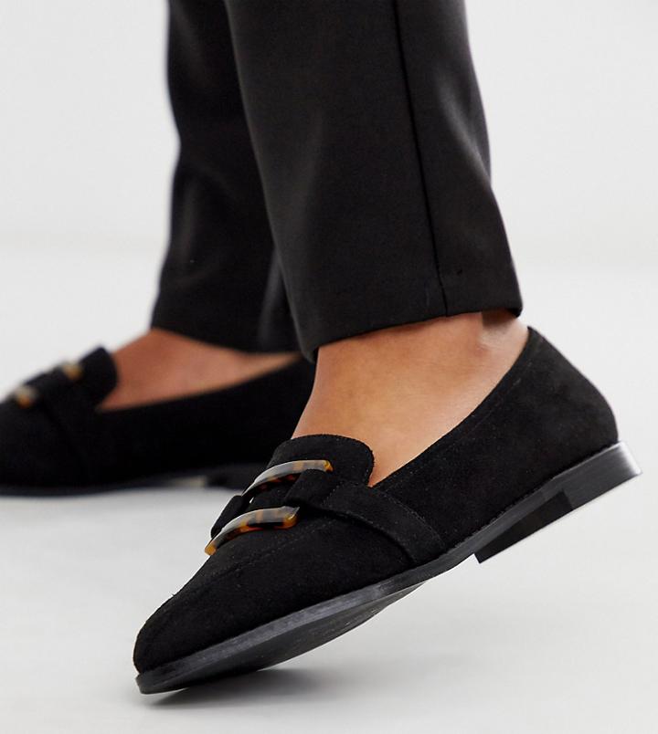 Raid Wide Fit Nylah Black Loafers With Tortoiseshell Trim