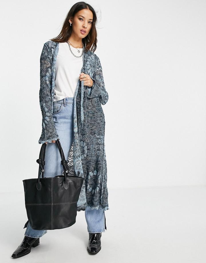 Free People Sea Spirit Crochet Maxi Cardigan In Blue-navy