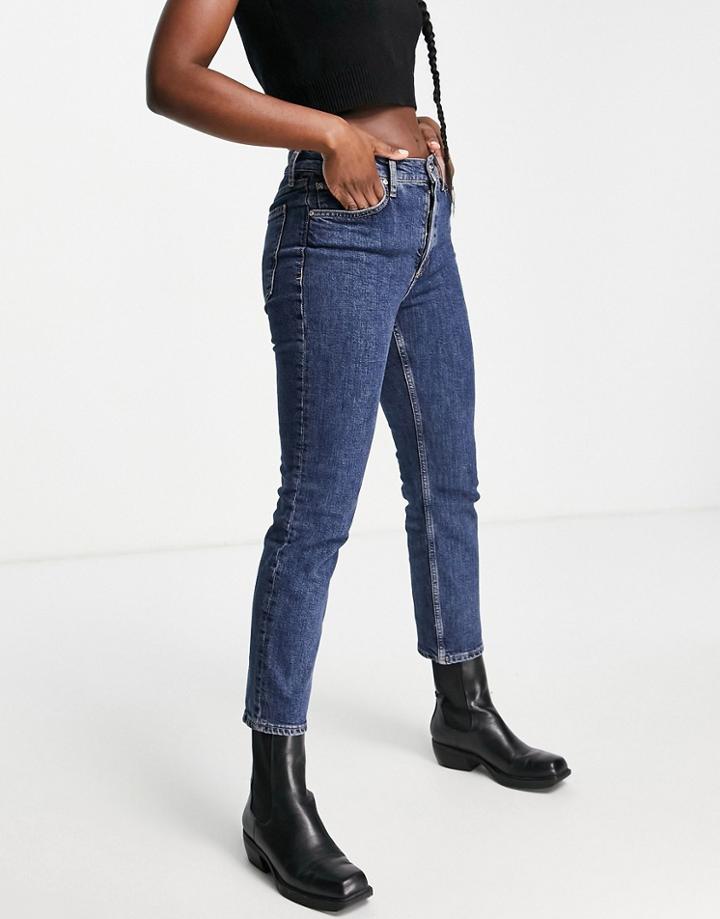 Mango Straight Leg Jeans In Dark Blue-blues