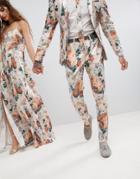 Asos Wedding Super Skinny Suit Pants In Champagne Floral - Cream
