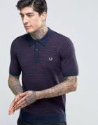 Fred Perry Knitted Polo Shirt With Stripe In Vintage Navy Marl - Navy