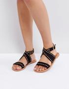 London Rebel Eyelet Trim Flat Sandal - Black