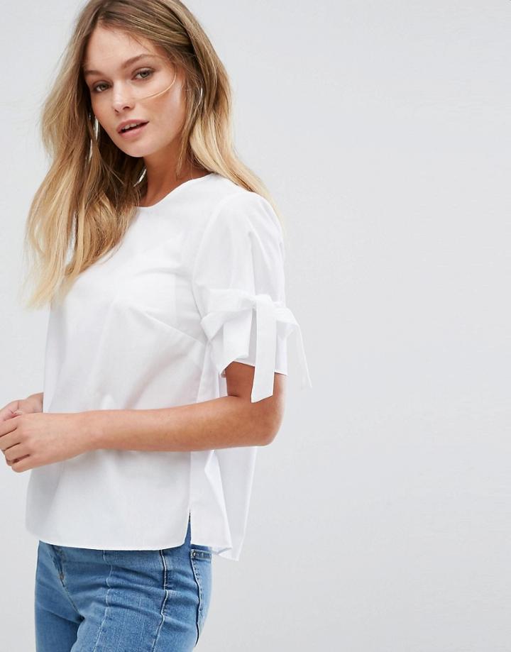 New Look Tie Side Sleeve Top - White