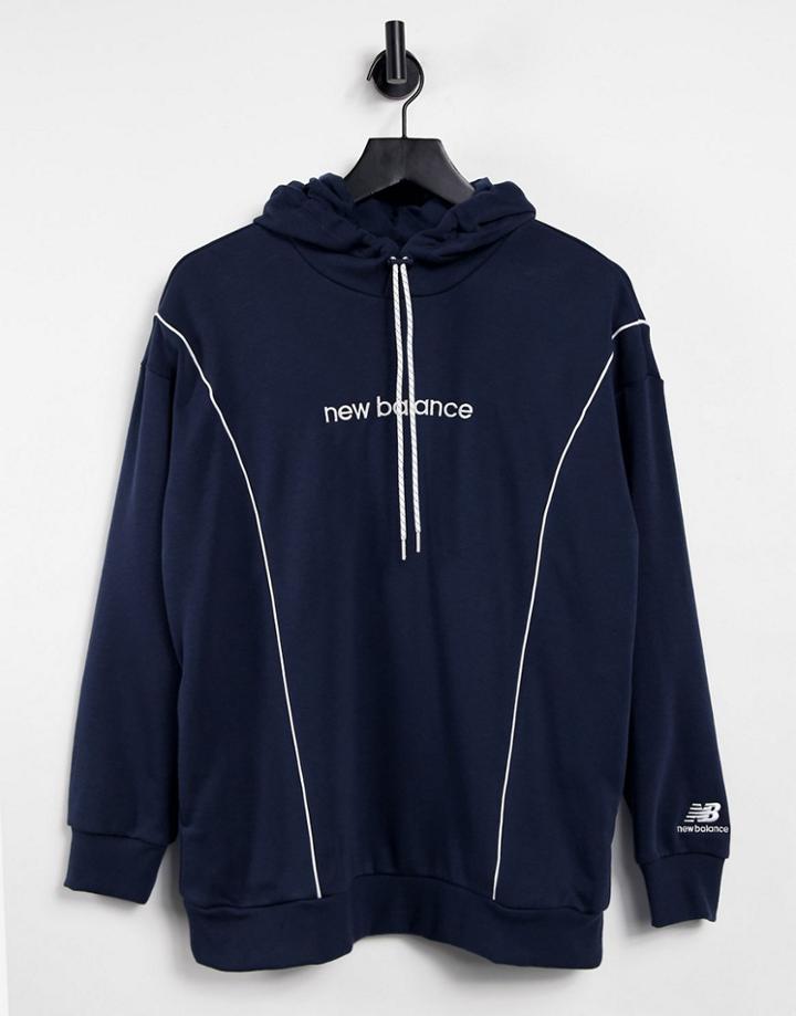 New Balance Linear Logo Hoodie In Black