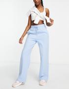 Topshop Brushed Slouch Wide Leg Sweats In Light Blue - Part Of A Set