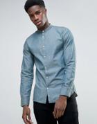 Selected Long Sleeve Grandad Collar Shirt - Blue