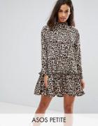 Asos Petite Mini Smock Dress With Pep Hem In Animal Print - Multi