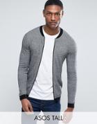 Asos Tall Knitted Cotton Bomber With Contrast Trims In Gray Twist - Gray