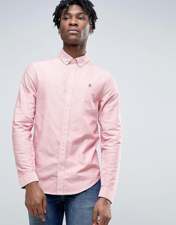 Original Penguin Slim Oxford Shirt Buttondown Melange In Red - Red