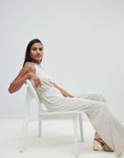 Miss Selfridge Twist Front Metallic Plisse Jumpsuit - Gold