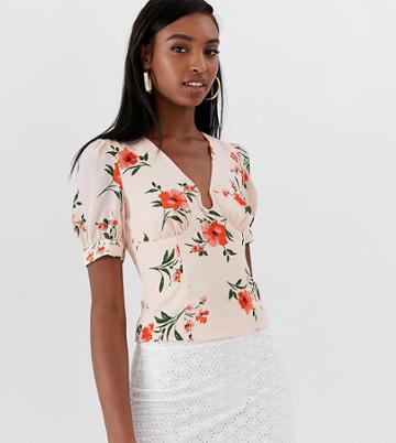 Fashion Union Tall Top With Ring Front Detail In Floral-pink