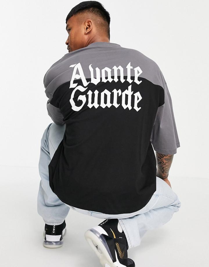 Asos Design Oversized T-shirt In Black Color Block With Back & Chest Print