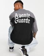Asos Design Oversized T-shirt In Black Color Block With Back & Chest Print