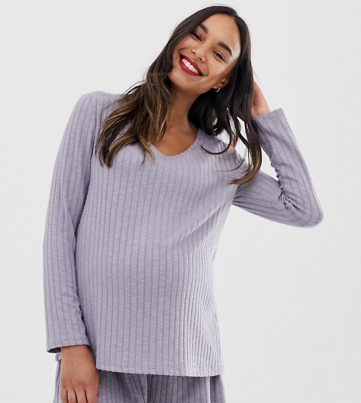 Asos Deisgn Maternity Mix & Match Lounge Slouchy V Neck Top-blue